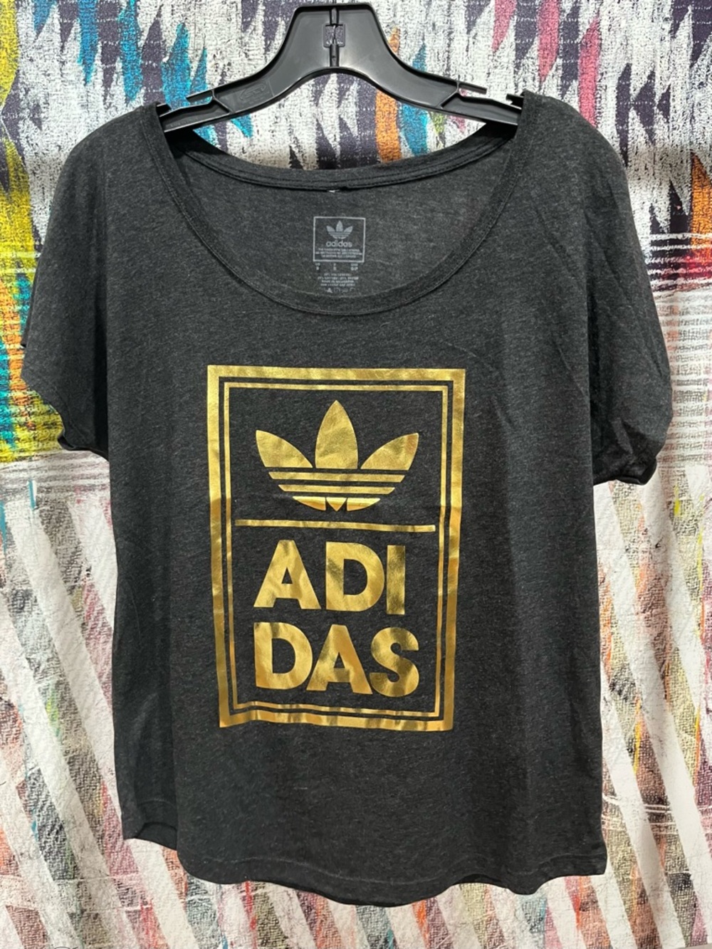 adidas Dark Gray Tee with Gold Metallic Logo